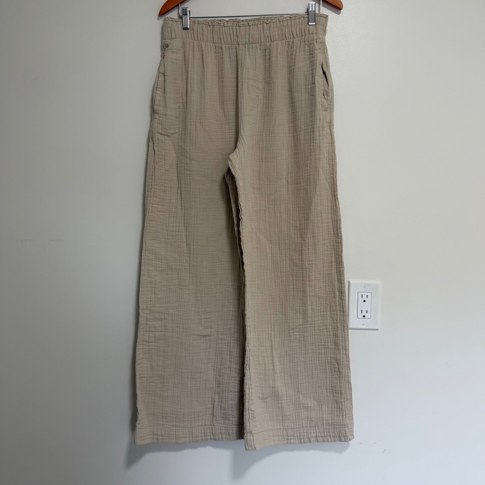 GAP Crinkle Gauze Wide Leg Pants Womens M Beige Coastal Boho